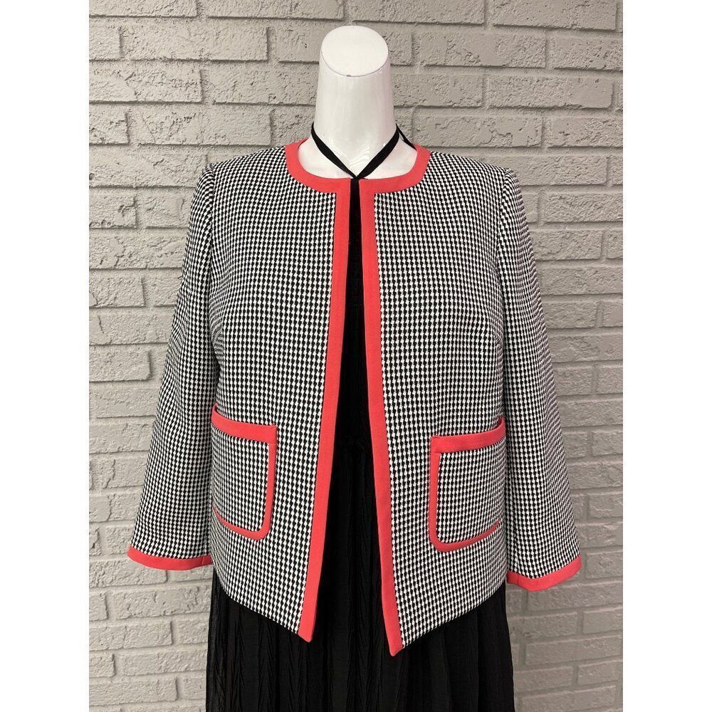 Nine West Women's Pop of Color Black & White Checked Blazer Size 4